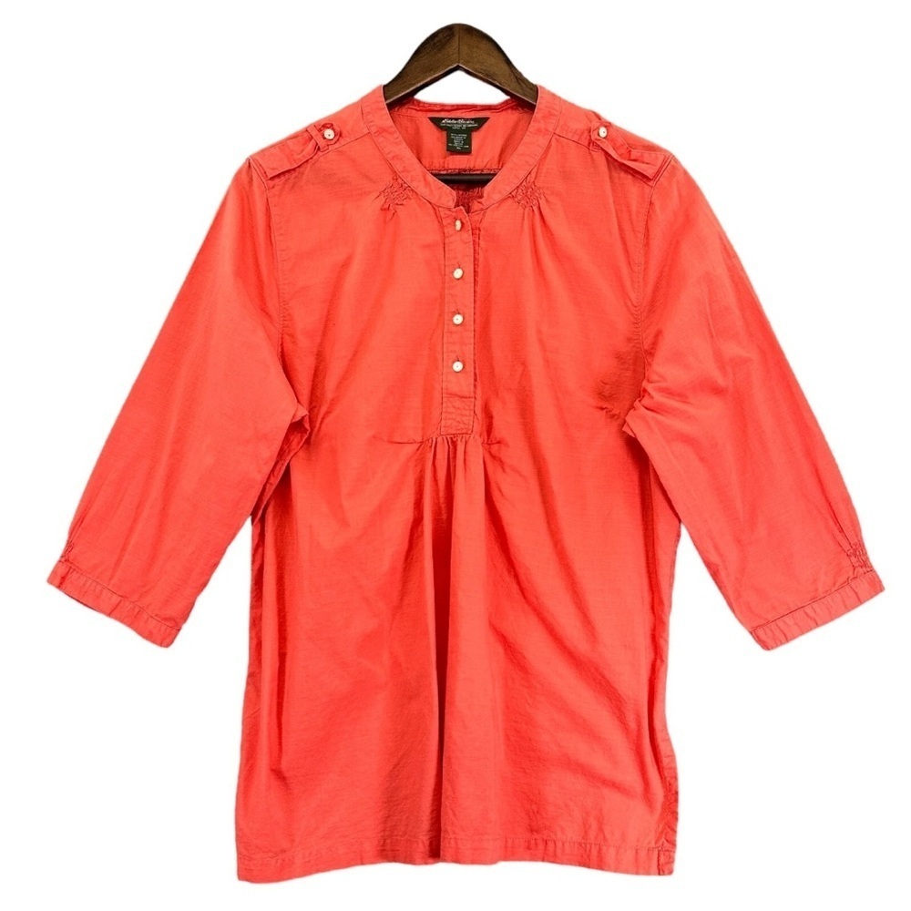 Eddie Bauer Blouse Top Women Size XL Orange Popover 100% Cotton 3/4
Sleeve